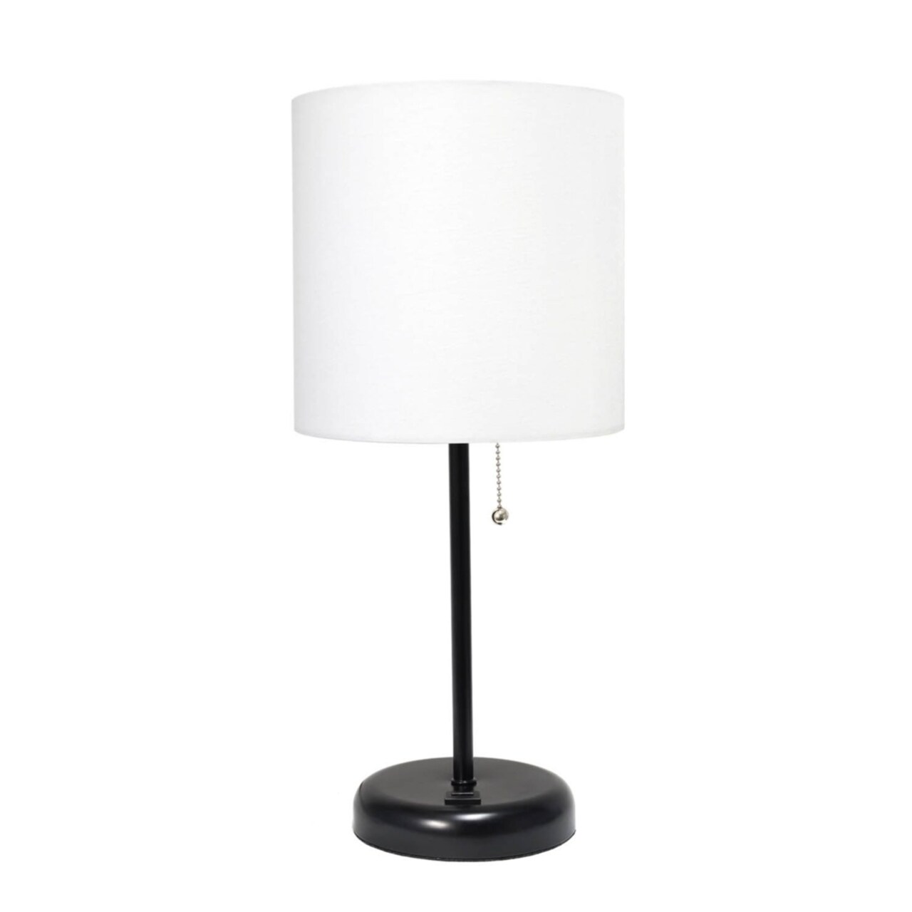 LimeLights Black Stick Lamp with USB charging port and Fabric Shade, White